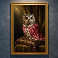 コノハズクのルネサンス風肖像画 油絵風アートA4金縁額装インテリア壁掛け