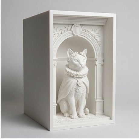 猫（オシキャット）の3Dプリント ブックヌーク 白PLA 本棚インテリア