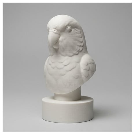 インコ（マメルリハ）の3Dプリント胸像 白PLA 彫刻 置物 インテリア