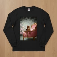 猫（アビシニアン）長袖Tシャツ ロココ調シャビーピンク ブラック 男女兼用
