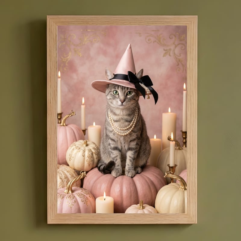 猫（アメリカンショートヘア）のハロウィン限定アート A4額装