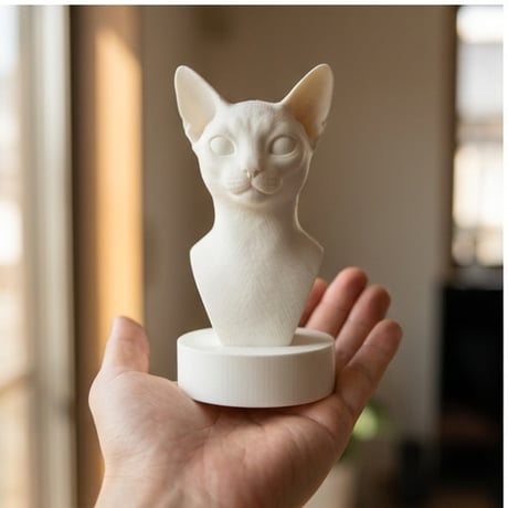 猫（アビシニアン）の3Dプリント胸像 白PLA 彫刻 置物 インテリア