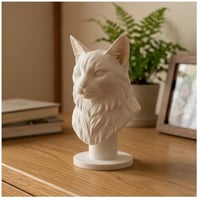 猫（ソマリ）の3Dプリント胸像 白PLA 彫刻 置物 インテリア