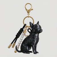 犬（チワワ）のキーホルダー ミニチュア シルクブラック