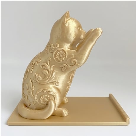 猫（ブリティッシュショートヘア）のスマホスタンド 卓上 シルクゴールド