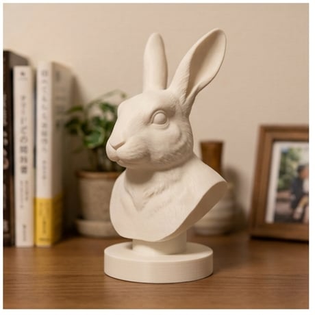 うさぎ（ハーレクイン）の3Dプリント胸像 白PLA 彫刻 置物 インテリア