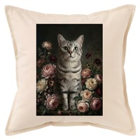 猫（アメリカンショートヘア）クッション 45cm 花の油絵風カラーアート
