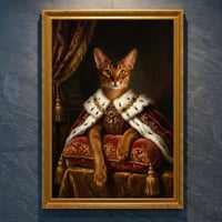 猫（アビシニアン）のルネサンス風肖像画 油絵風アートA4金縁額装インテリア壁掛け