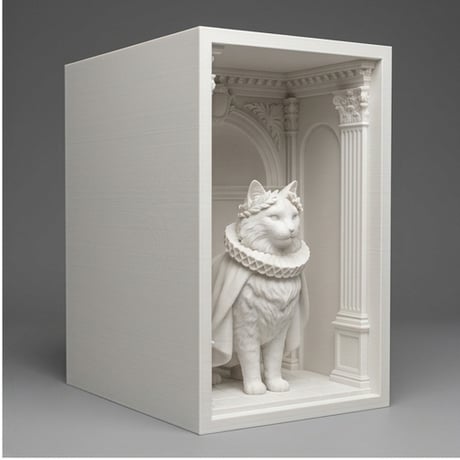 ノルウェージャンフォレストキャットのブックヌーク 3Dプリント 白PLA