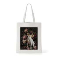 犬（ジャックラッセルテリア）トートバッグ 花の油絵風アート キャンバス地