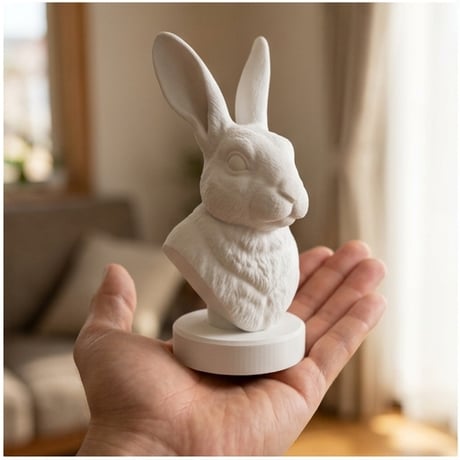 うさぎ（ミニレッキス）の3Dプリント胸像 白PLA 彫刻 置物 インテリア