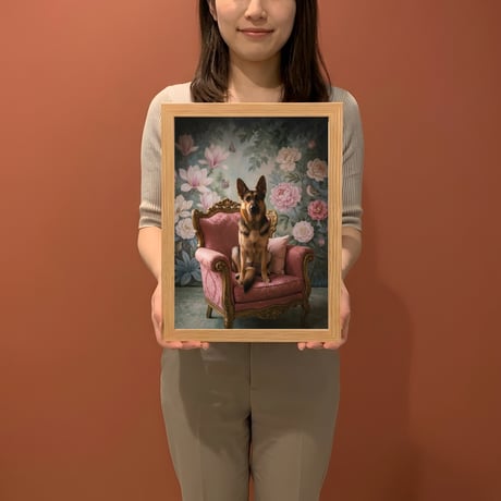 犬（ジャーマンシェパード）のロココ調アート A4額装インテリア壁掛け