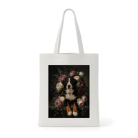 犬（バーニーズマウンテンドッグ）トートバッグ 花の油絵風アート キャンバス地