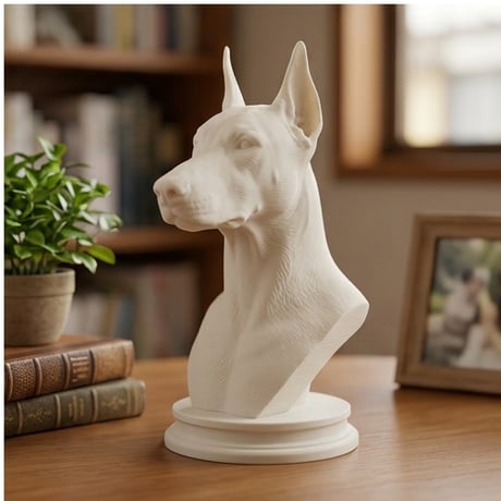 犬（ドーベルマン）の3Dプリント胸像 白PLA 彫刻 置物 インテリア