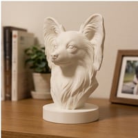 犬（パピヨン）の3Dプリント胸像 白PLA 彫刻 置物 インテリア