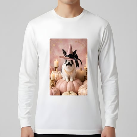 うさぎ（ヒマラヤン）長袖Tシャツ ハロウィン限定 ホワイト 男女兼用