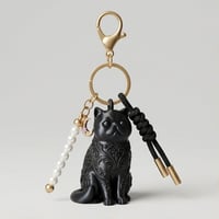 猫（エキゾチックショートヘア）のキーホルダー ミニチュア シルクブラック