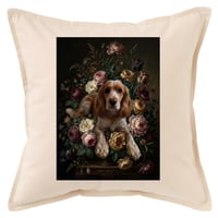 犬（コッカースパニエル）クッション 45cm 花の油絵風カラーアート