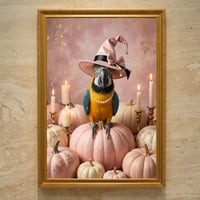 インコ（ルリコンゴウインコ）のハロウィン限定アート A3額装インテリア壁掛け