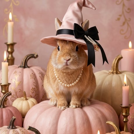 うさぎ（ネザーランドドワーフ）のハロウィン限定アート A3額装インテリア壁掛け