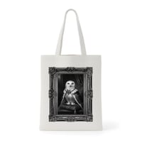 シロフクロウトートバッグ ルネサンス風モノクロアート 額縁デザイン