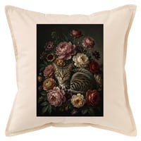 猫（アメリカンショートヘア）クッション 45cm 花の油絵風カラーアート