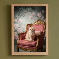 猫（ペルシャ猫）のロココ調シャビーピンクアート A4額装インテリア壁掛け