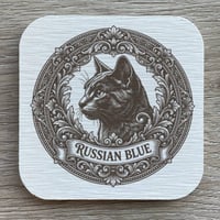 猫（ロシアンブルー）の紋章コースター 4枚セット アンティーク調（珪藻土配合）