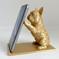 犬（フレンチブルドッグ）のスマホスタンド 卓上 シルクゴールド