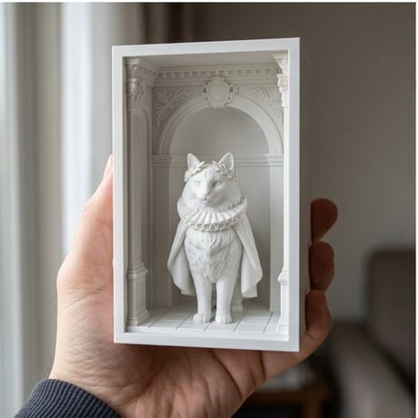 ノルウェージャンフォレストキャットのブックヌーク 3Dプリント 白PLA