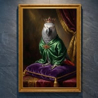 インコ（ヨウム）のルネサンス風肖像画 油絵風アートA4金縁額装インテリア壁掛け