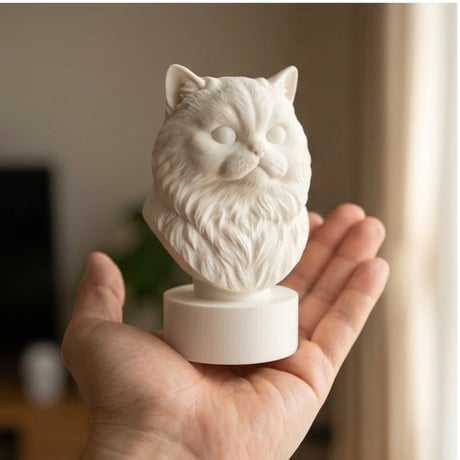 猫（チンチラペルシャ）の3Dプリント胸像 白PLA 彫刻 置物 インテリア