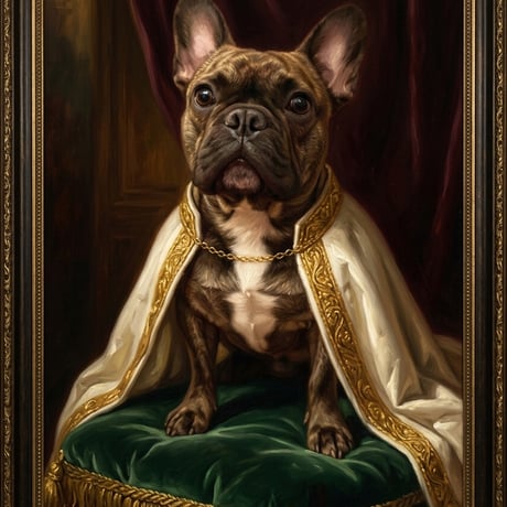 犬（フレンチブルドッグ）のルネサンス風肖像画 A4額装インテリア壁掛け