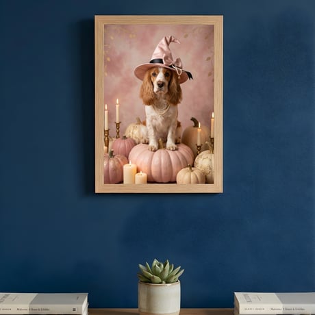 犬（コッカースパニエル）のハロウィン限定アート A4額装インテリア壁掛け