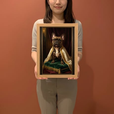 犬（フレンチブルドッグ）のルネサンス風肖像画 A4額装インテリア壁掛け