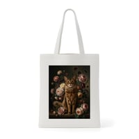 猫（ソマリ）トートバッグ 花の油絵風アート キャンバス地