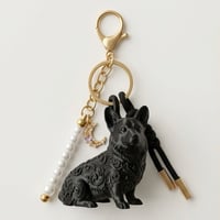 犬（コーギー）のキーホルダー ミニチュア シルクブラック