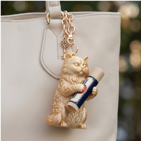 猫（ペルシャ猫）の3Dプリント リップケース シルクゴールド キーホルダー