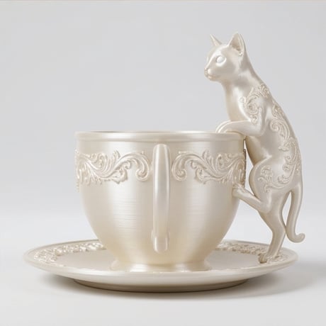 猫（シャム猫）のアクセサリートレイ 小物入れ シルクホワイト