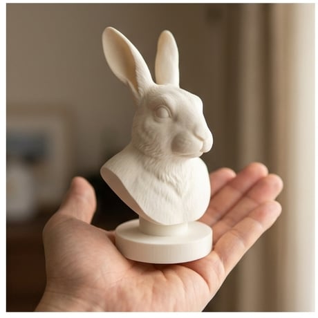 うさぎ（ハーレクイン）の3Dプリント胸像 白PLA 彫刻 置物 インテリア