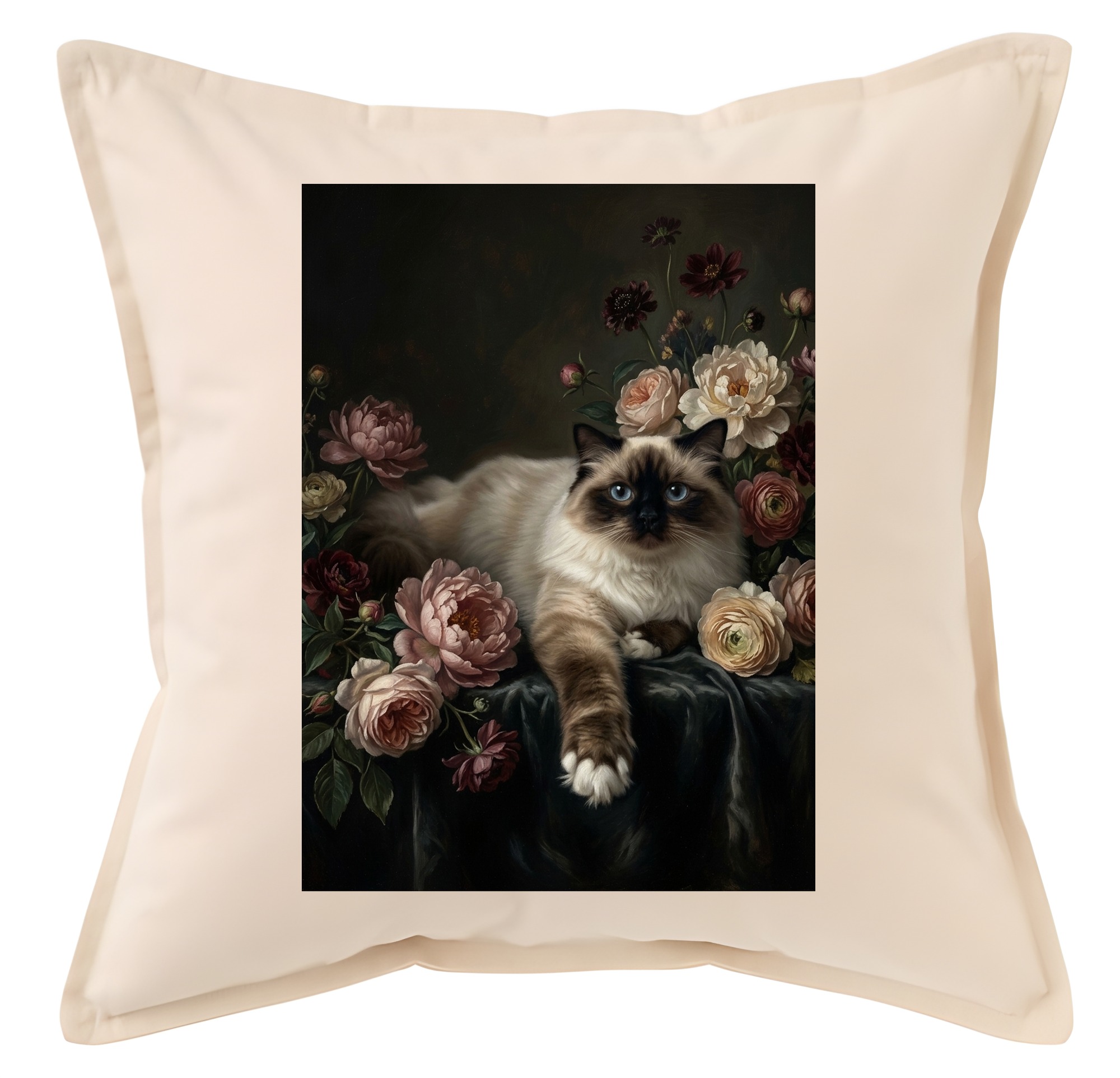 猫（ヒマラヤン）クッション 45cm 花の油絵風カラーアート | うちの子
