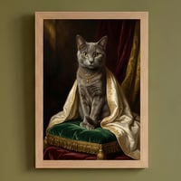 猫（シャルトリュー）のルネサンス風肖像画 油絵風アートA4額装インテリア壁掛け