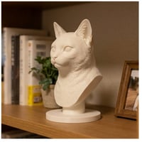 猫（アメリカンショートヘア）の3Dプリント胸像 白PLA 彫刻 置物 インテリア