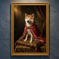 犬（柴犬）のルネサンス風肖像画 油絵風アートA4金縁額装インテリア壁掛け