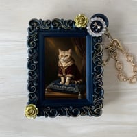 猫（エキゾチックショートヘア）バッグチャーム ルネサンス風 ブラック額縁デザイン