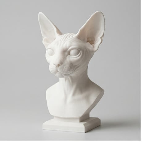 猫（スフィンクス）の3Dプリント胸像 白PLA 彫刻 置物 インテリア
