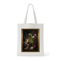 インコ（インドオオハナインコ）トートバッグ 花の油絵風アート キャンバス地