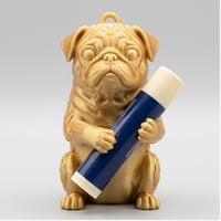 犬（パグ）の3Dプリント リップケース シルクゴールド キーホルダー