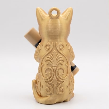 猫（ロシアンブルー）の3Dプリント リップケース シルクゴールド キーホルダー