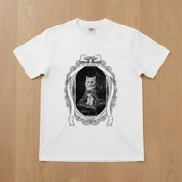 猫（ペルシャ猫）半袖Tシャツ ルネサンス風モノクロアート ホワイト 男女兼用